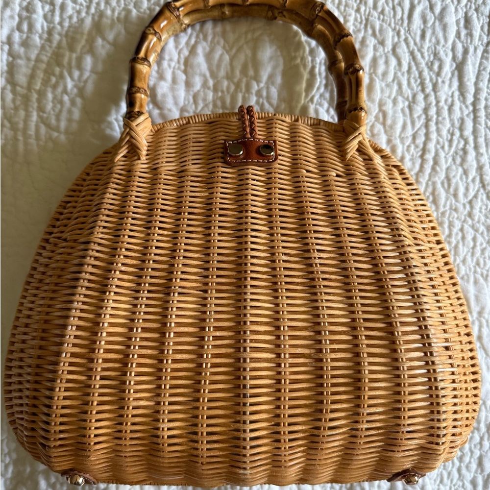 J. McLaughlin Wicker Top Handle Handbag with Bamboo Handle - Picture 3 of 6